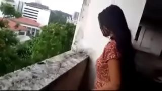 Telugu it girl showing puku to lover in terrace